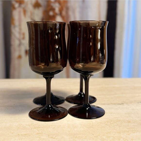 Set Of 4 Vintage Lenox ~ Espresso Brown ~ Crystal Wine Glasses 8 oz - Picture 2 of 5
